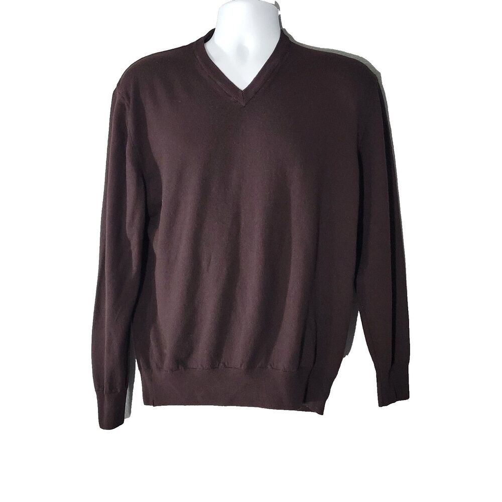 Giorgiolini Mens V-Neck Pullover 100% Wool Sweater Brown Sz XL